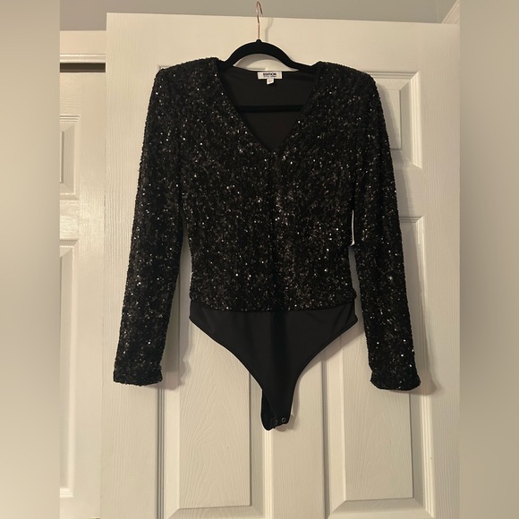 Express Black Sequin Long Sleeve Bodysuit NWT